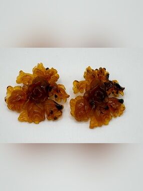 Angela Caputi Florence Tortoiseshell Resin Floral Clip Earrings 2” Italy